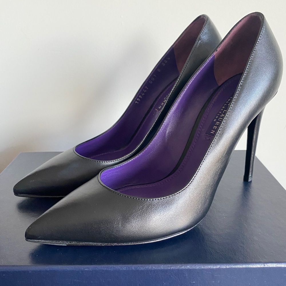 MAKE OFFEER RALPH LAUREN Purple Label Black Leather Pumps US 8.5